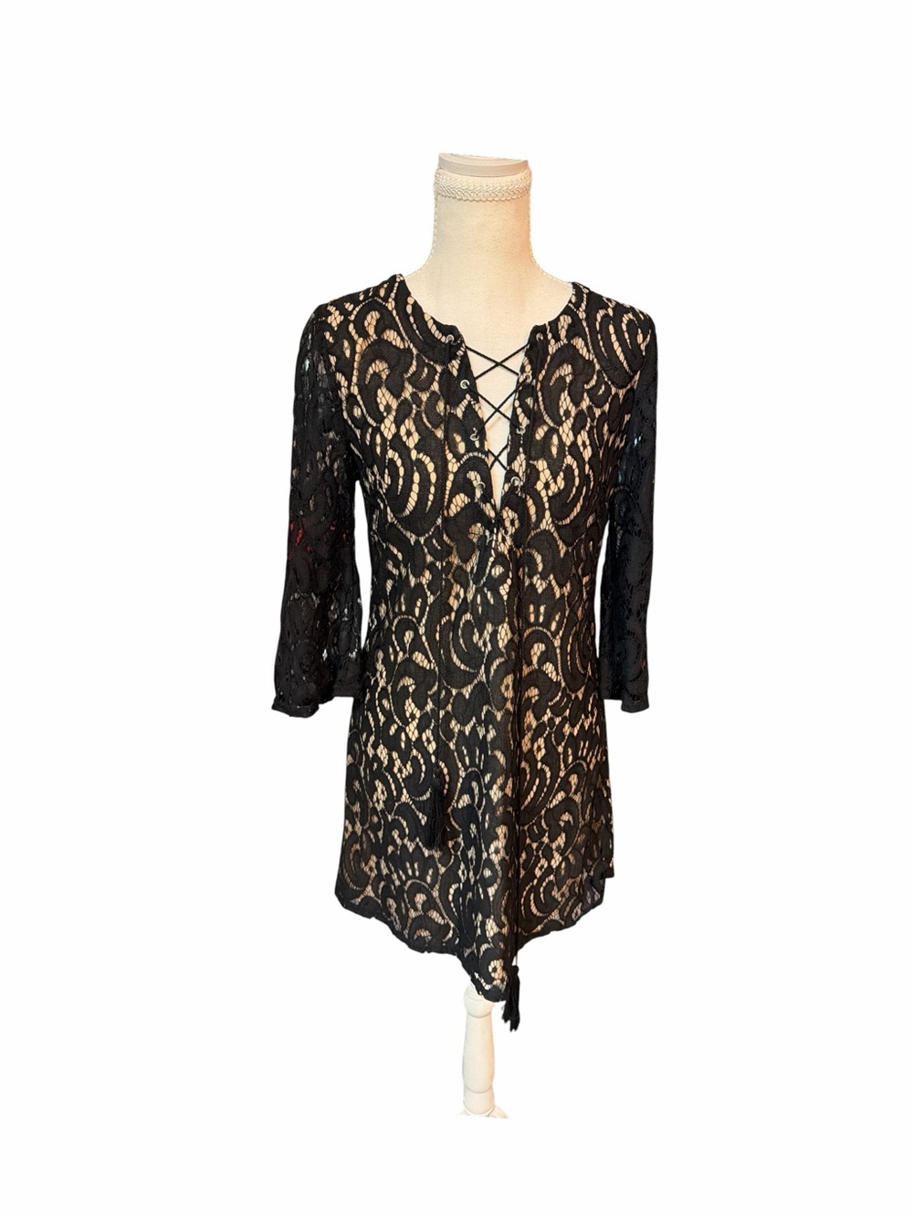 Blu Pepper Black Lace Open Back Boho Mini Dress Small
